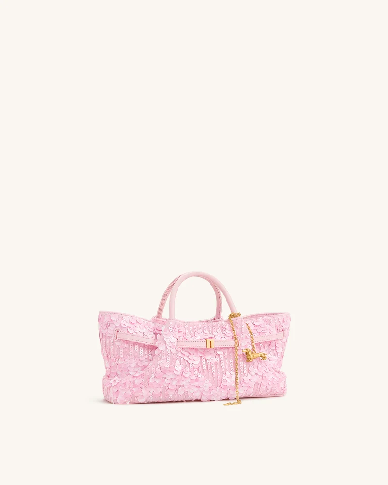 Maeve Tragetasche mit Dackel-Metallanhänger und Pailletten - Pink