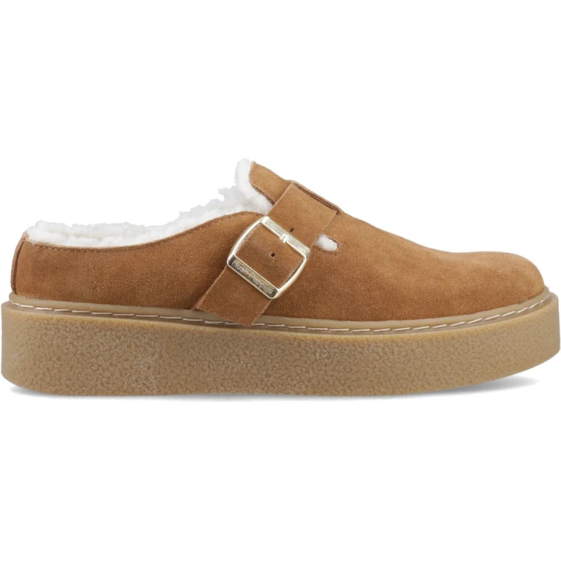 Hush Puppies Damen-Slipper „Blanche“ mit Fellbesatz | Hellbraun