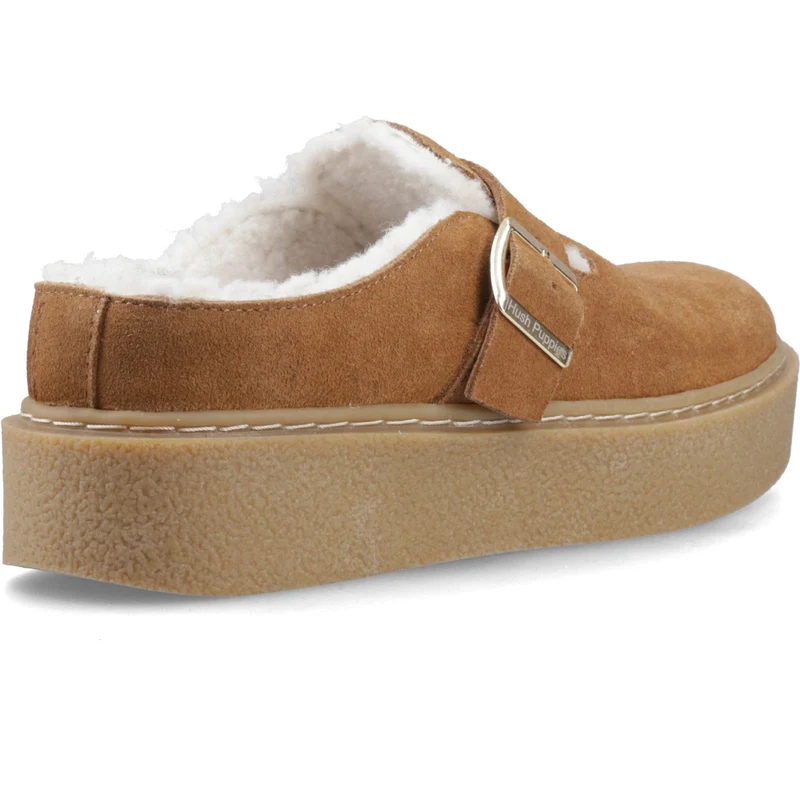 Hush Puppies Damen-Slipper „Blanche“ mit Fellbesatz | Hellbraun
