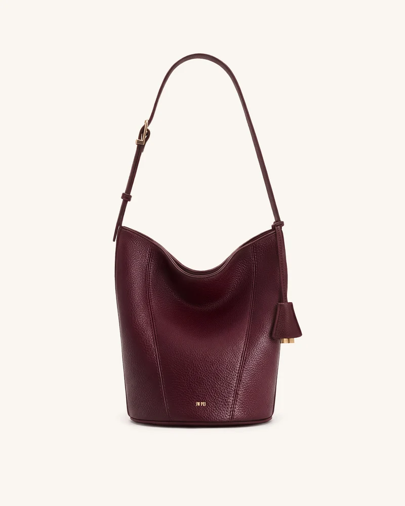 Zora Beuteltasche aus genarbtem Leder – Tiefes Burgunderrot