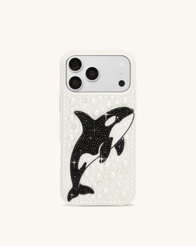 Orca Handyhülle mit Perlenverzierung – Weiß