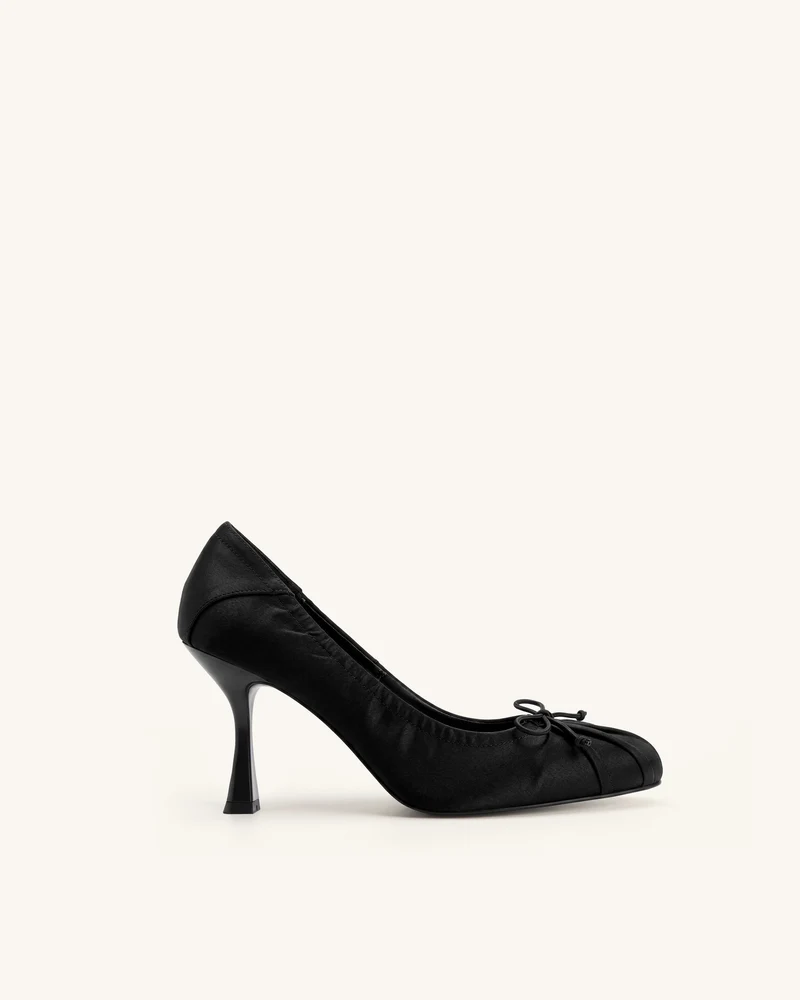 Solenne Gerüschte Pumps mit Satinschleife – Schwarz