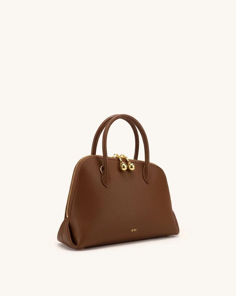 Nerina Kuppelförmige Handtasche in genarbter Optik – Braun