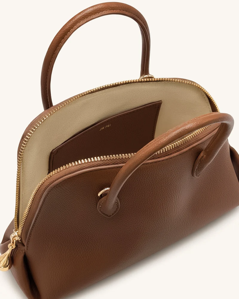 Nerina Kuppelförmige Handtasche in genarbter Optik – Braun