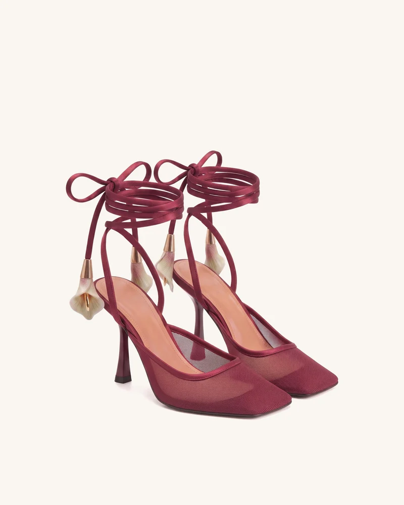 Astrid Calla-Lilien-Pumps aus Mesh mit Schnürung – Burgunderrot