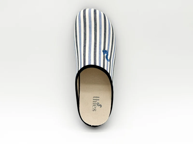 thies 1856 ® Eco Pyjama Slipper vegan blue stripe
