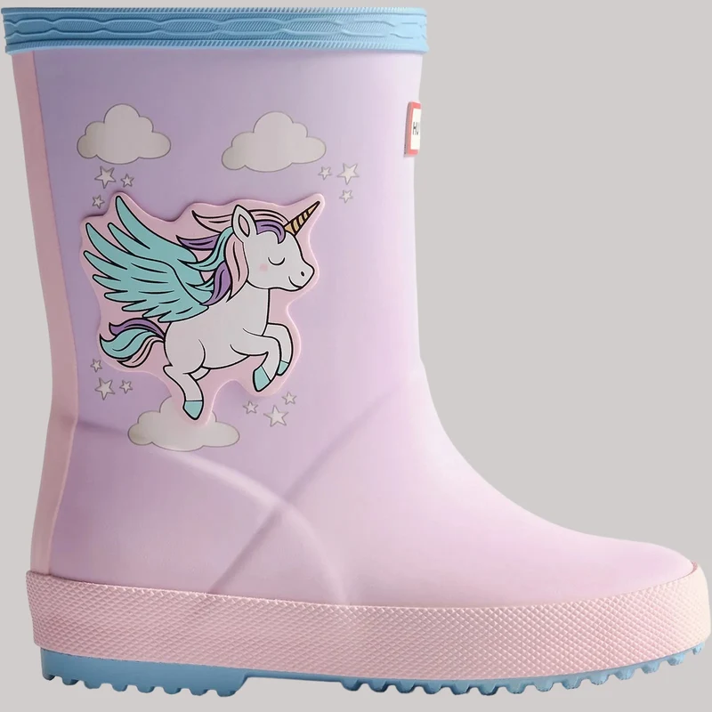 Hunter Kids First Stiefel mit Einhorn-Print | Blau Frost Parfait Rosa