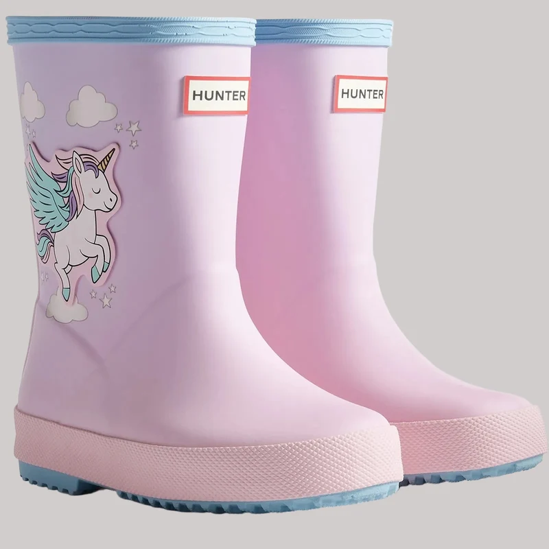 Hunter Kids First Stiefel mit Einhorn-Print | Blau Frost Parfait Rosa