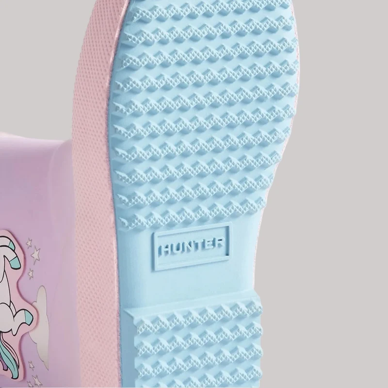 Hunter Kids First Stiefel mit Einhorn-Print | Blau Frost Parfait Rosa