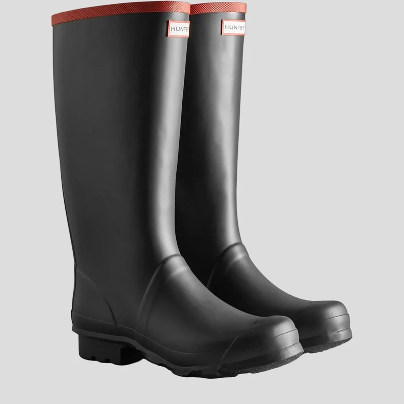 Hunter Unisex-Gummistiefel mit Argyll-Muster und hohem Knie | Schwarz
