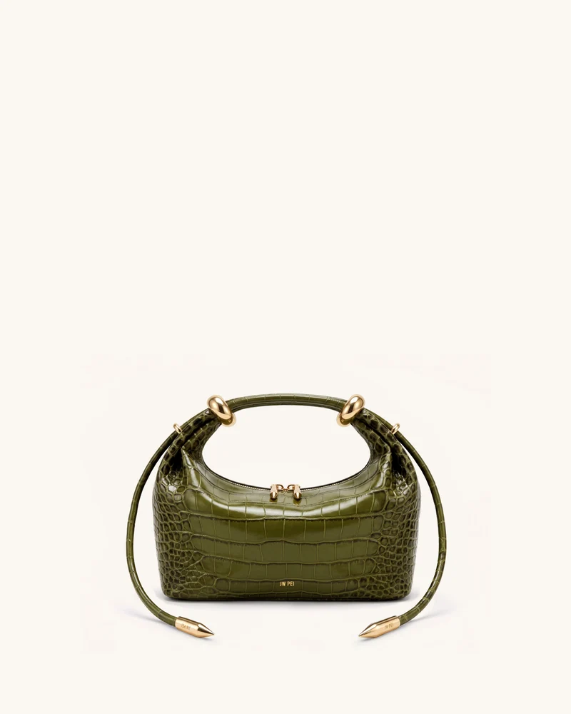 Ellie Handtasche mit Metallring-Detail – Olivgrün in Kroko-Optik