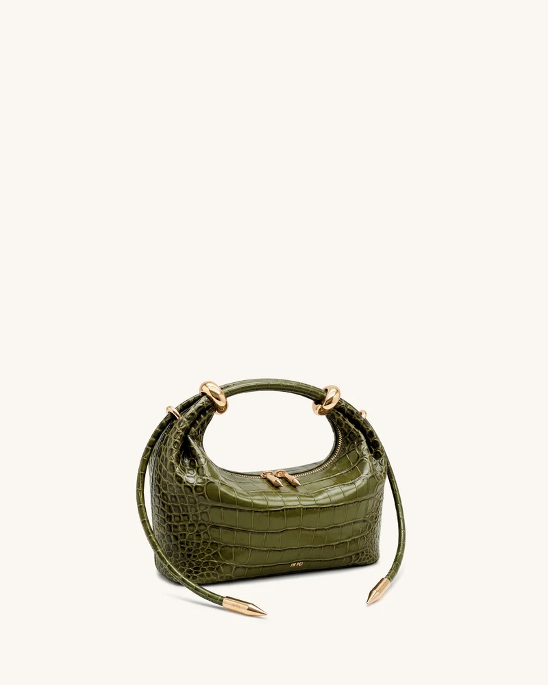 Ellie Handtasche mit Metallring-Detail – Olivgrün in Kroko-Optik