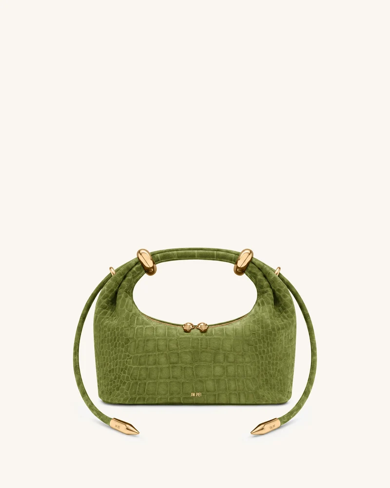 Ellie Handtasche aus Kunstwildleder mit Metallring-Detail – Grün in Kroko-Optik