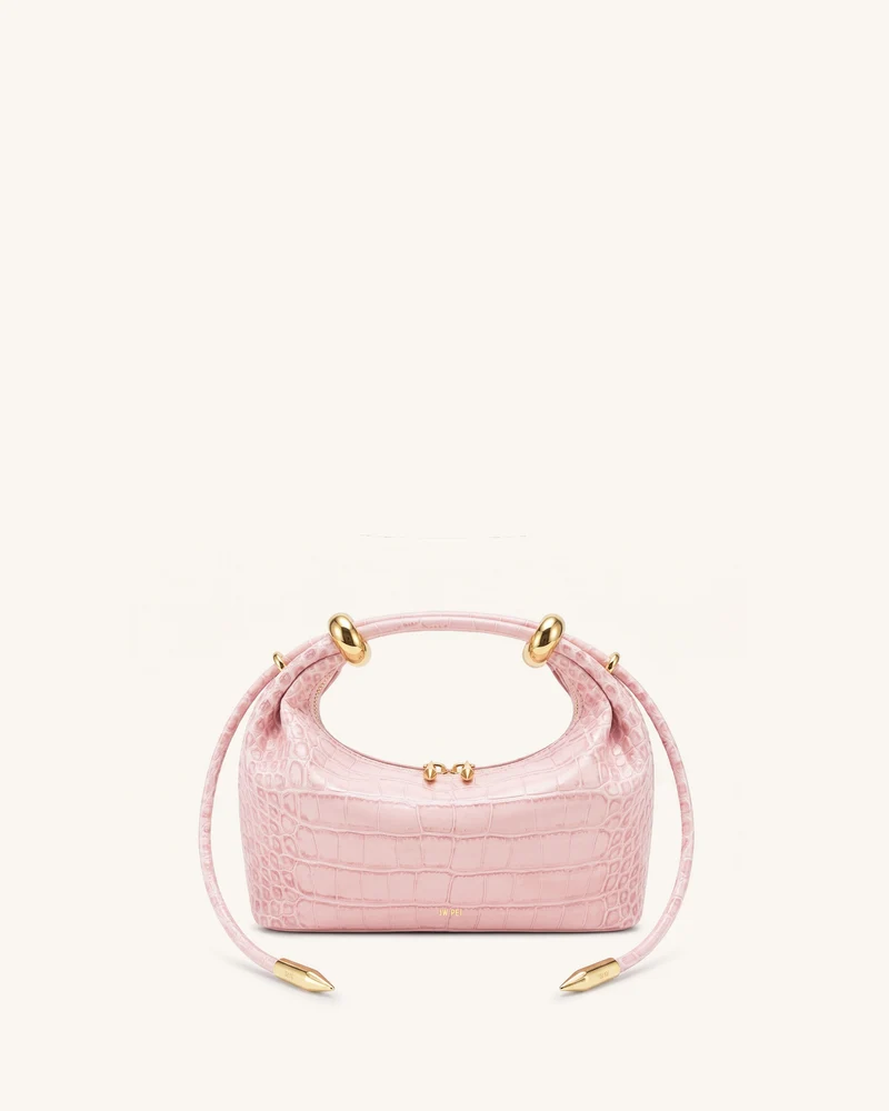 Ellie Handtasche mit Metallring-Detail – Sakura-Rosa in Kroko-Optik