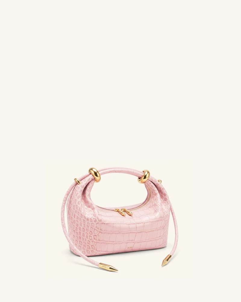 Ellie Handtasche mit Metallring-Detail – Sakura-Rosa in Kroko-Optik