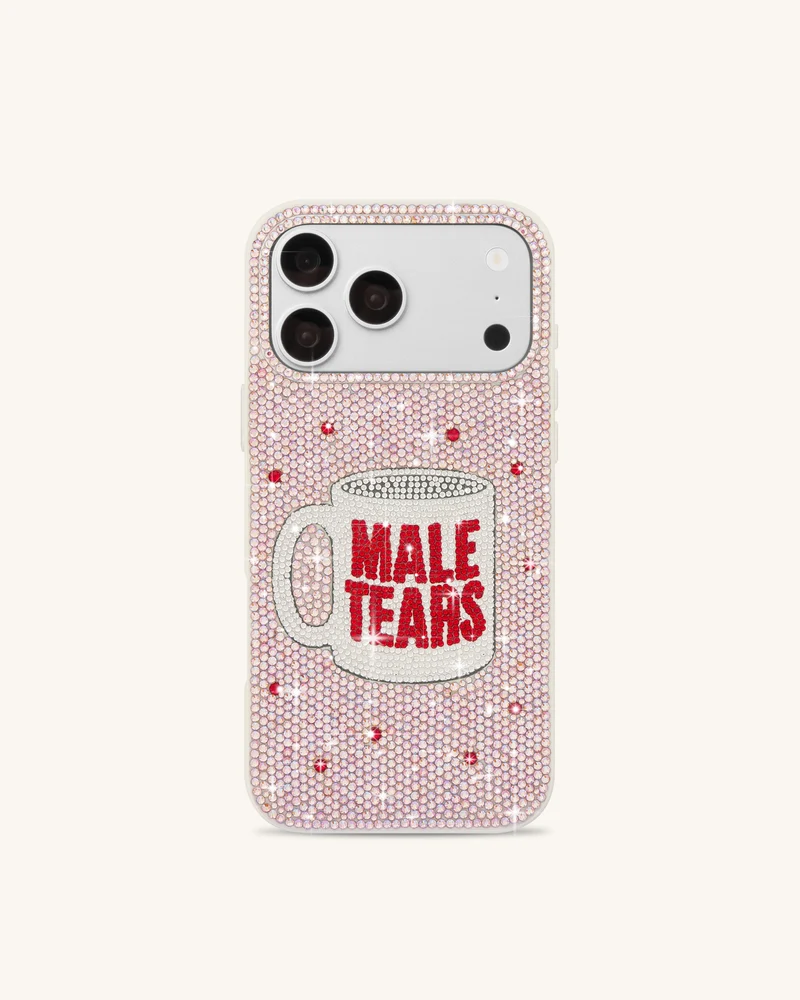 Handyhülle mit „Male Tears“-Becher und Strasssteinen - Pink