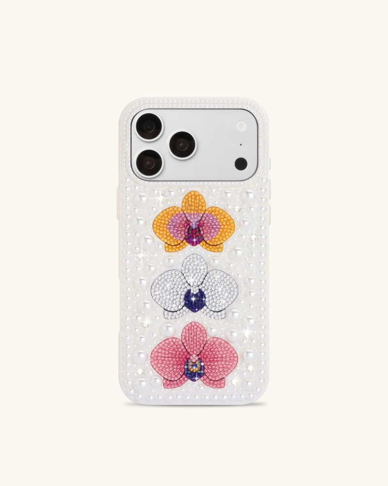 Pearl Handyhülle mit Orchideen-Blumenmuster - Weiß