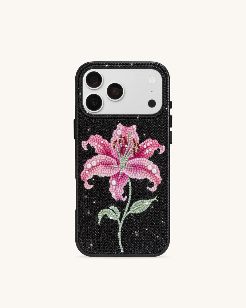 Pink Lily Handyhülle mit künstlichen Kristallen - Schwarz