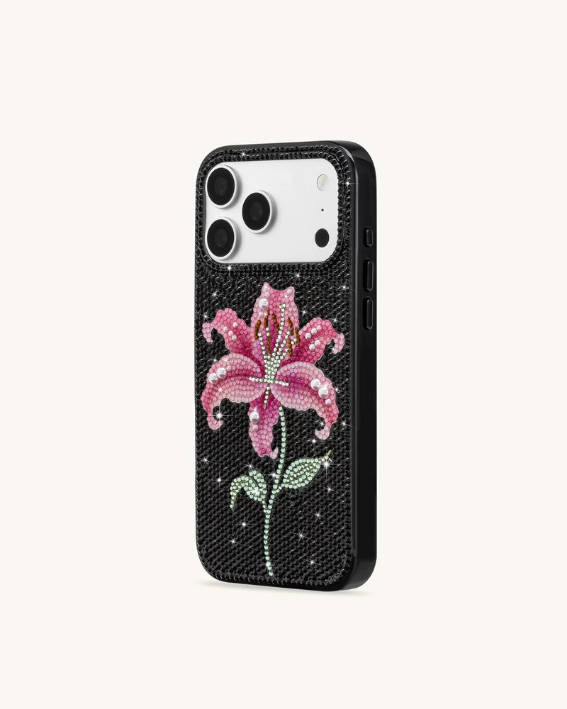 Pink Lily Handyhülle mit künstlichen Kristallen - Schwarz