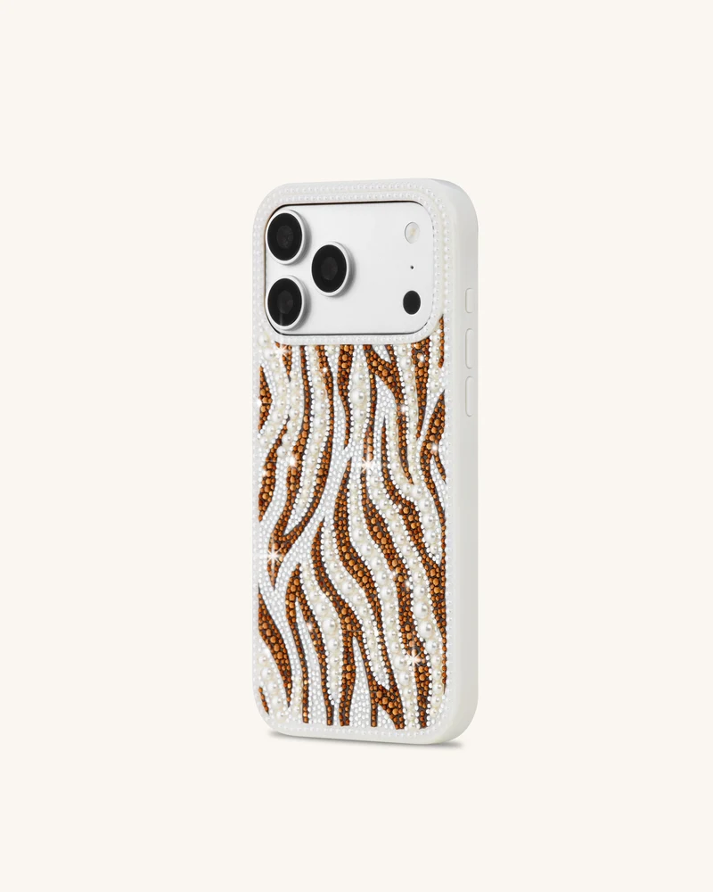Pearl Zebra Gestreifte Handyhülle mit künstlichen Kristallen - Weiß