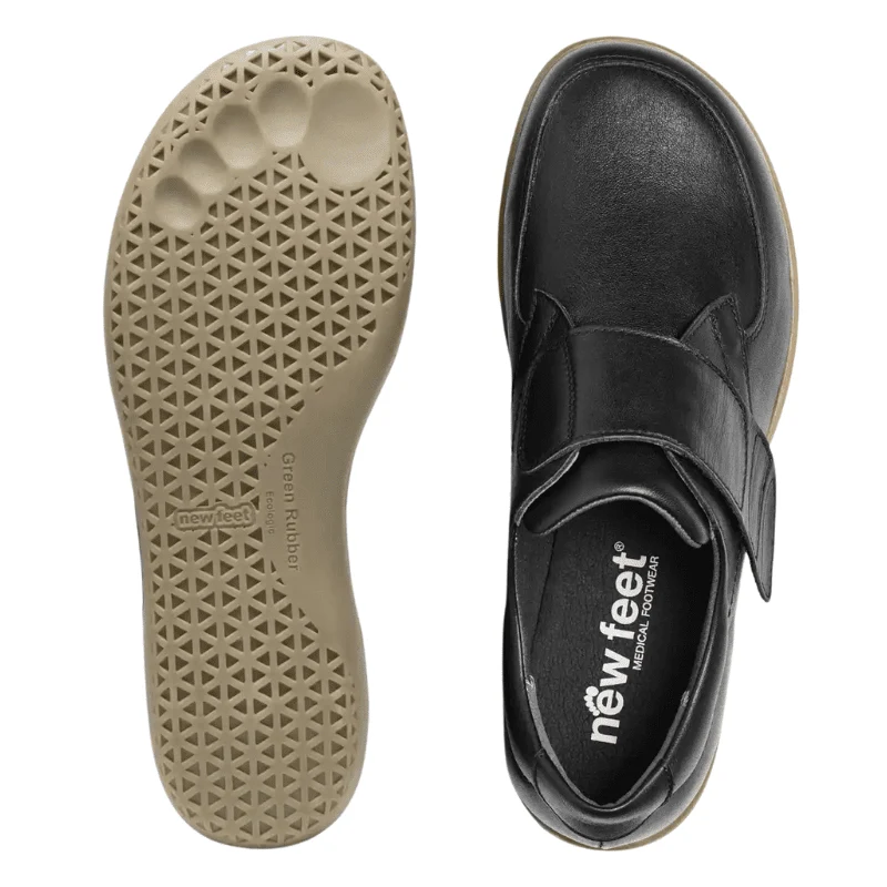 New Feet damesko med velcro - Sort læder
