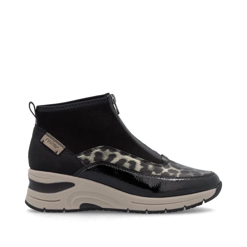 Rieker Damen Keilstiefeletten | Schwarzer Animal-Print