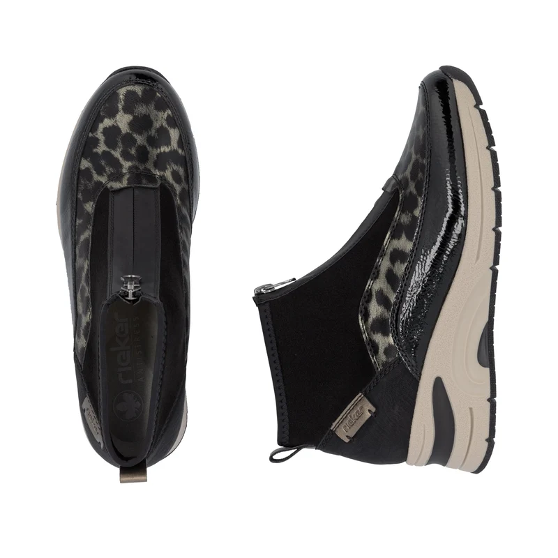 Rieker Damen Keilstiefeletten | Schwarzer Animal-Print