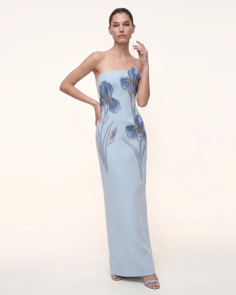 Iris Besticktes trägerloses Maxikleid - Hellblau