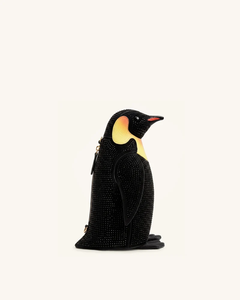 Pia Pinguin-Crossbody-Tasche mit künstlichen Kristallen - Schwarz