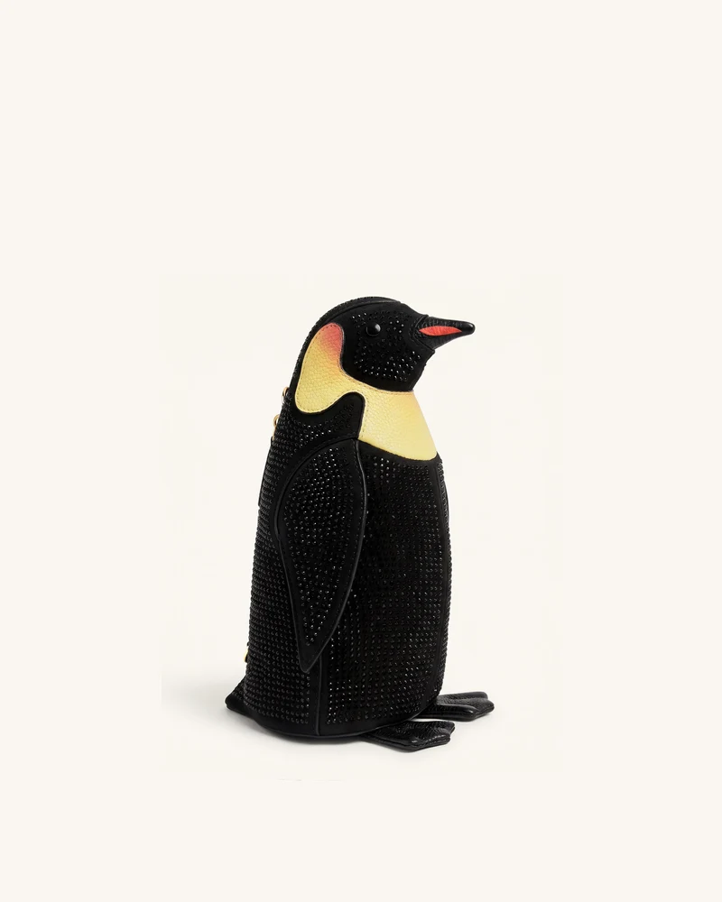 Pia Pinguin-Crossbody-Tasche mit künstlichen Kristallen - Schwarz