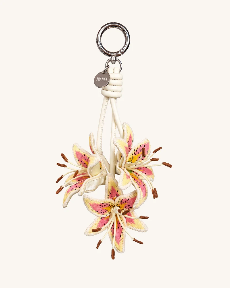 3D-bestickter Lilien-Taschenanhänger - Rosa-Gelb