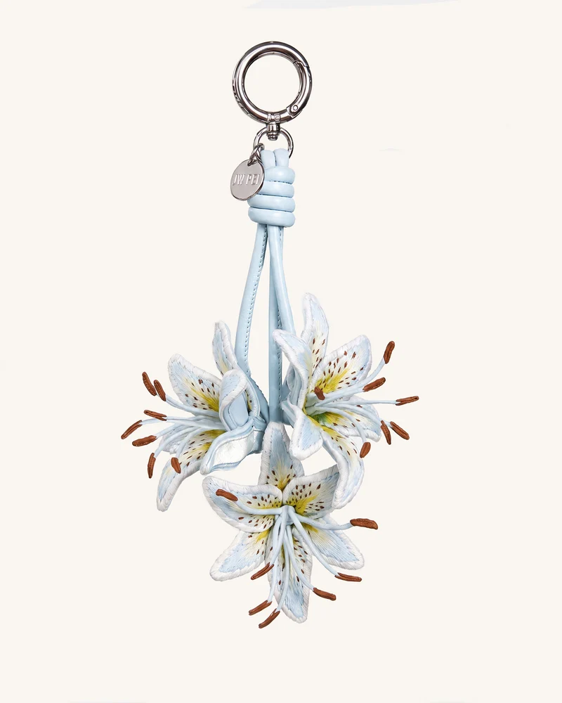 3D-bestickter Lilien-Taschenanhänger - Eisblau