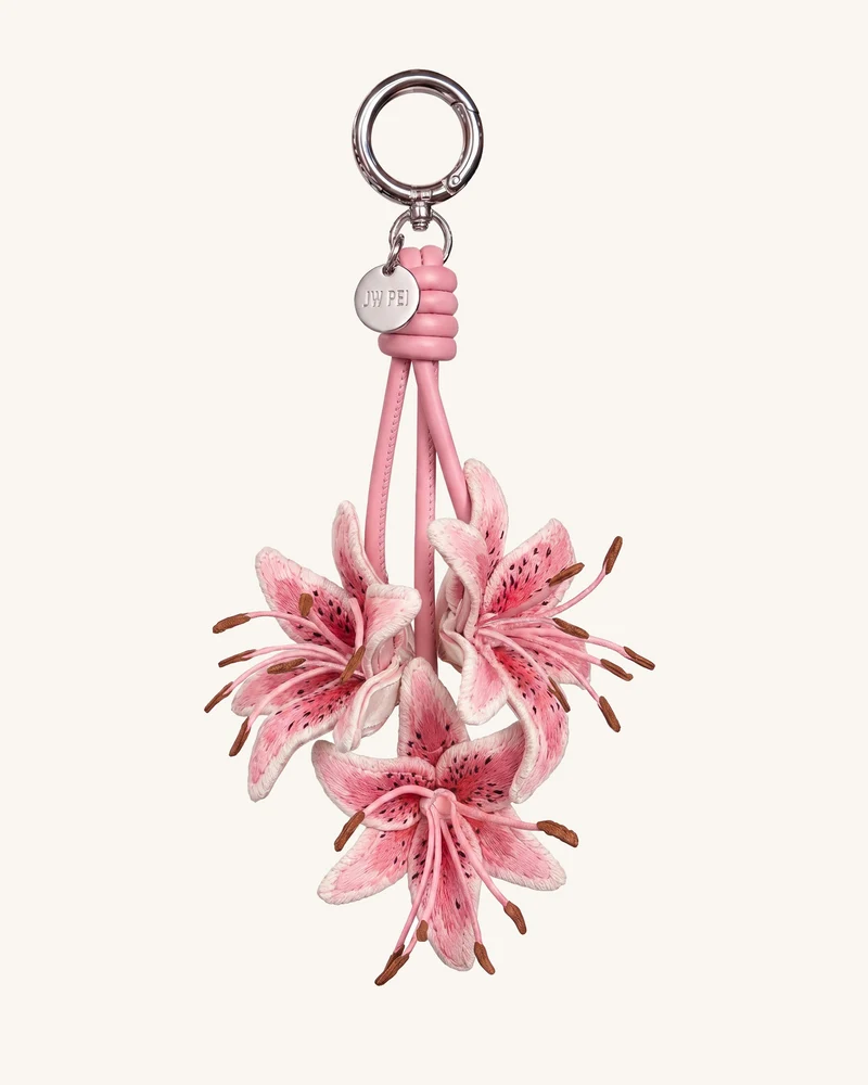 3D-bestickter Lilien-Taschenanhänger - Zartrosa