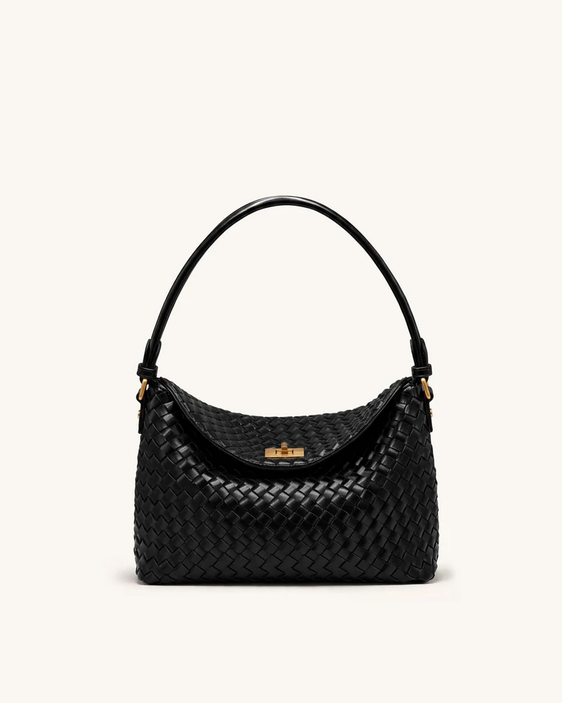 Lucia Geflochtene Hobo-Tasche - Schwarz