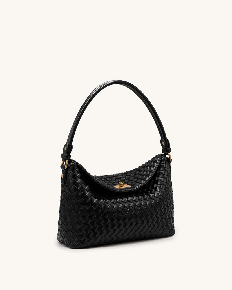 Lucia Geflochtene Hobo-Tasche - Schwarz