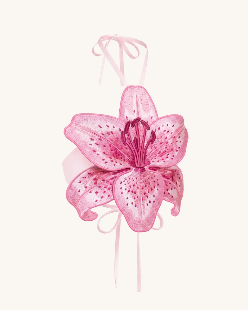 Neckholder-Crop-Top mit 3D-Lily - Pink