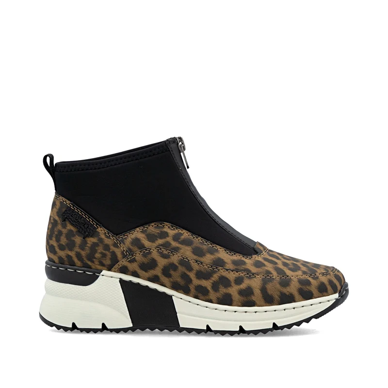 Rieker Damen Fashion Wedge Animal Print Ankle Boot | Braun