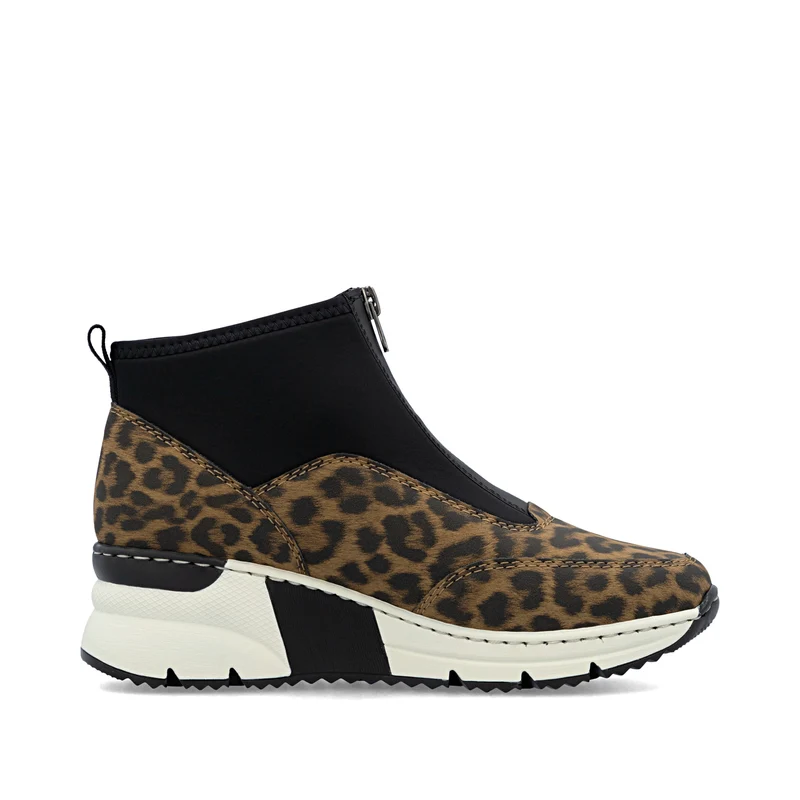 Rieker Damen Fashion Wedge Animal Print Ankle Boot | Braun