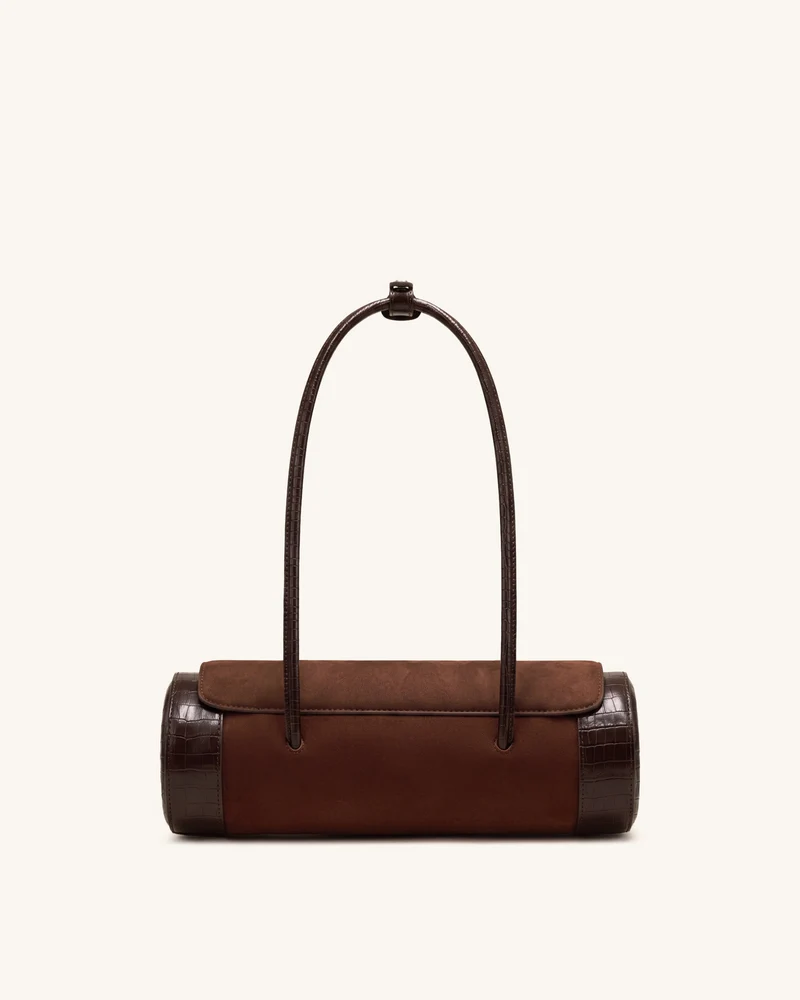 Maelis Barrel-Bag aus Kunstwildleder mit Kroko-Besatz - Dunkelbraun
