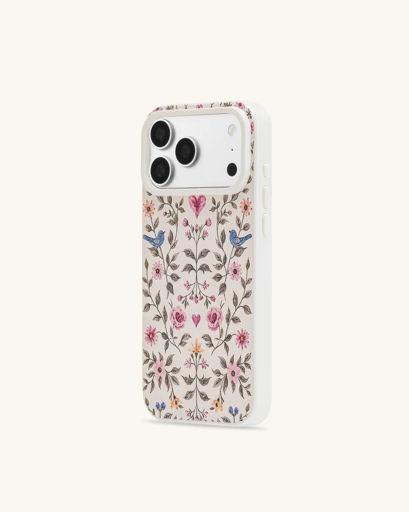Vintage Romance Floral Bird Handyhülle - Weiß