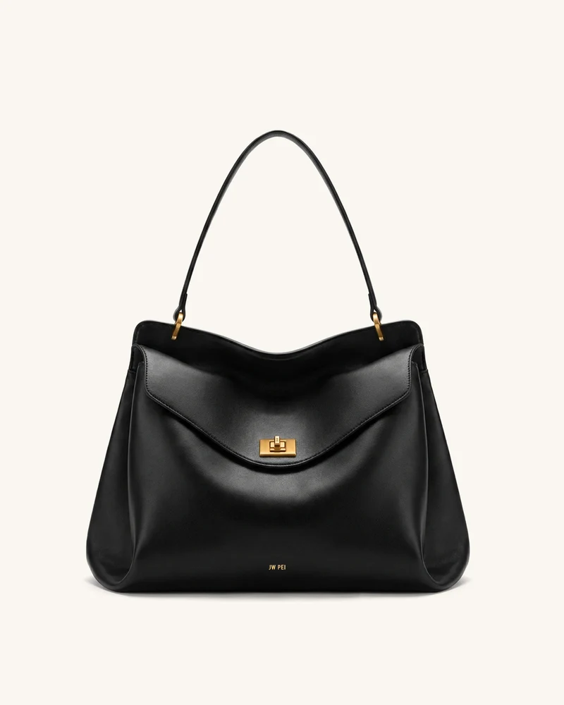 Lucia Schultertasche mit Drehverschluss - Schwarz