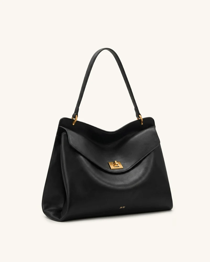 Lucia Schultertasche mit Drehverschluss - Schwarz