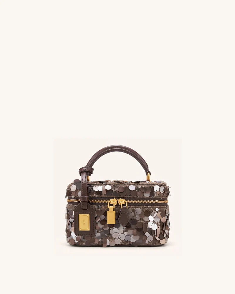 Cleo Henkeltasche in Kastenform mit Metallic-Pailletten - Braun