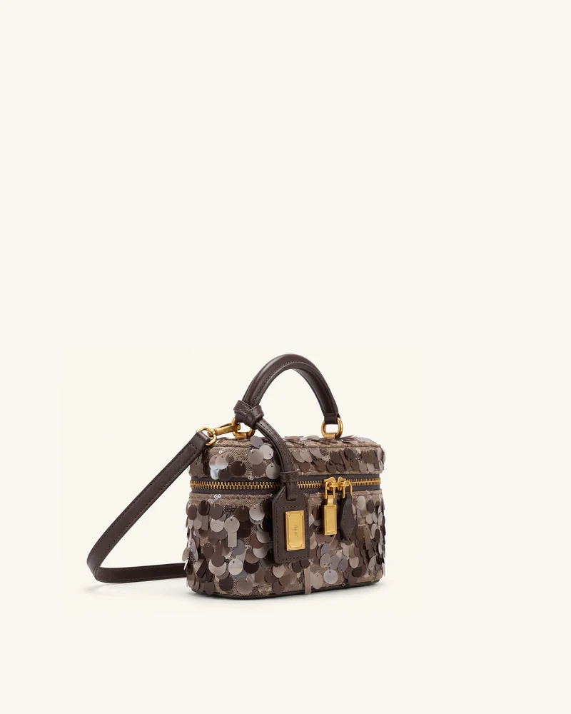 Cleo Henkeltasche in Kastenform mit Metallic-Pailletten - Braun