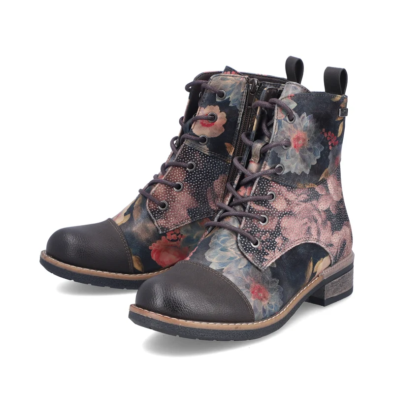 Rieker Damen Stiefelette mit Fleecefutter und Blumenmuster | Schwarz