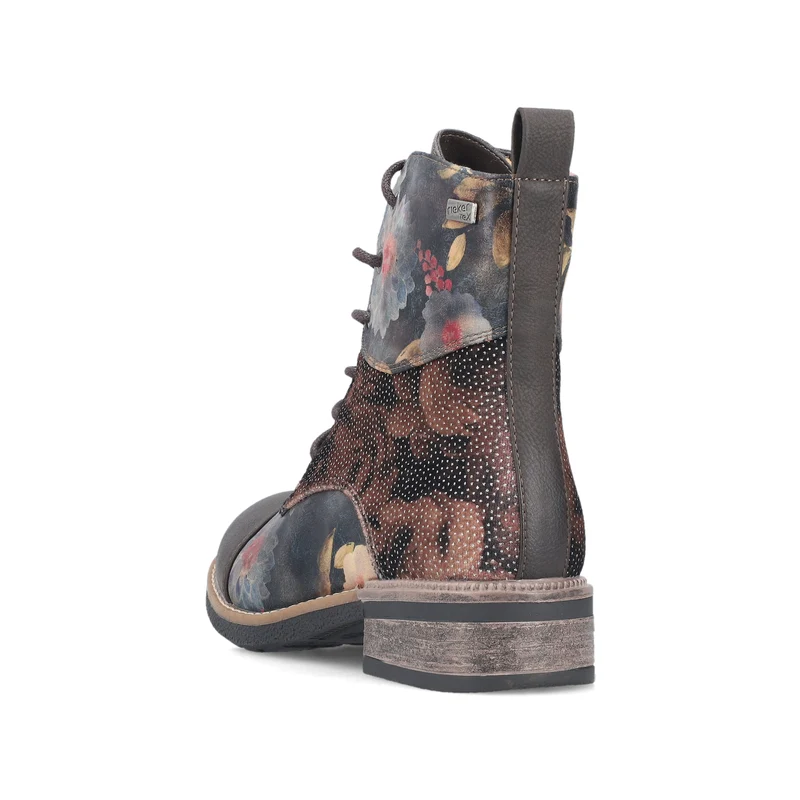Rieker Damen Stiefelette mit Fleecefutter und Blumenmuster | Schwarz
