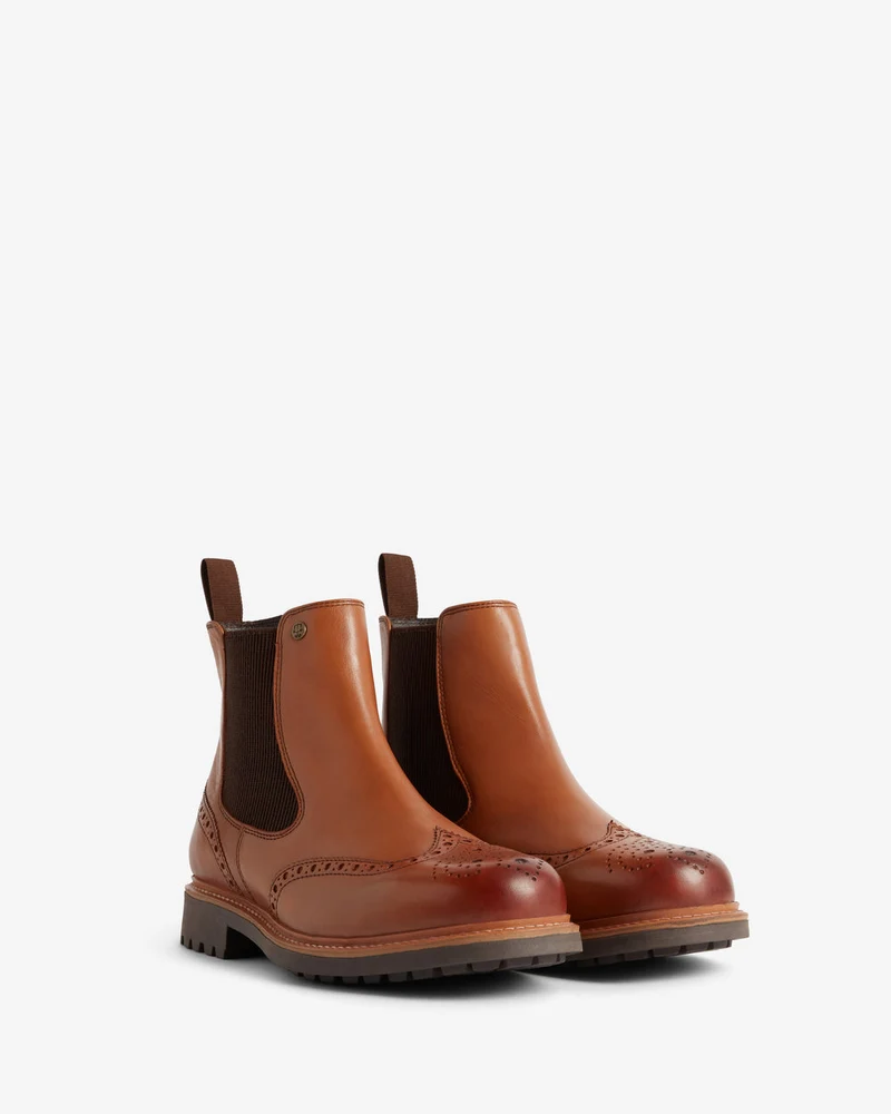 Hunter Händler für Herren-Cawdor-Brogues Chelsea Stiefel | Hellbraun