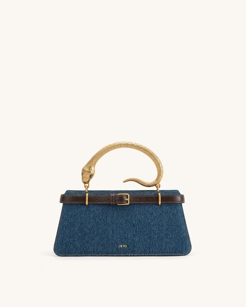 Elena Henkeltasche mit Schlangengriff - Dunkelblauer Denim