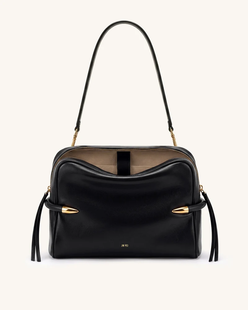 Callie Schultertasche mit Stoßzahn-Detail - Schwarz