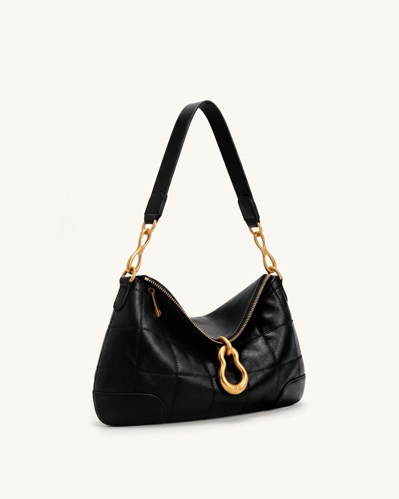 Jayla Schultertasche mit Metallanhänger - Anthrazitschwarz